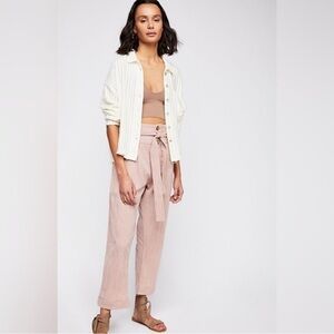 Free People Rumors Yarn Dye Harem Pants Red Stripe High Waist Tie Belt Size 2